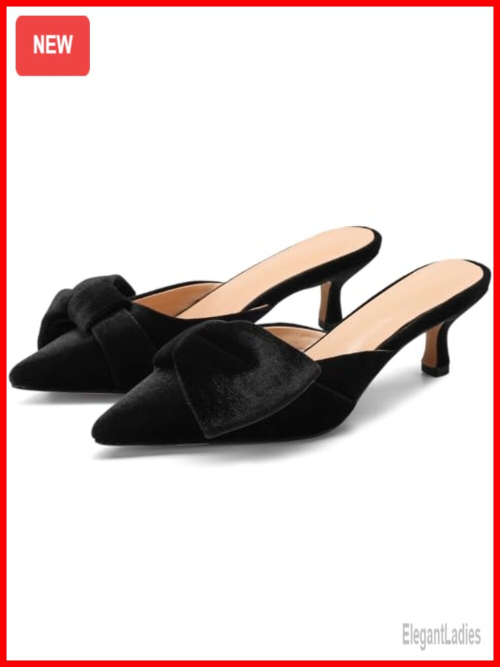 Velvet Mules Pointed Toe Kitten Heels Slip On Pumps for Women